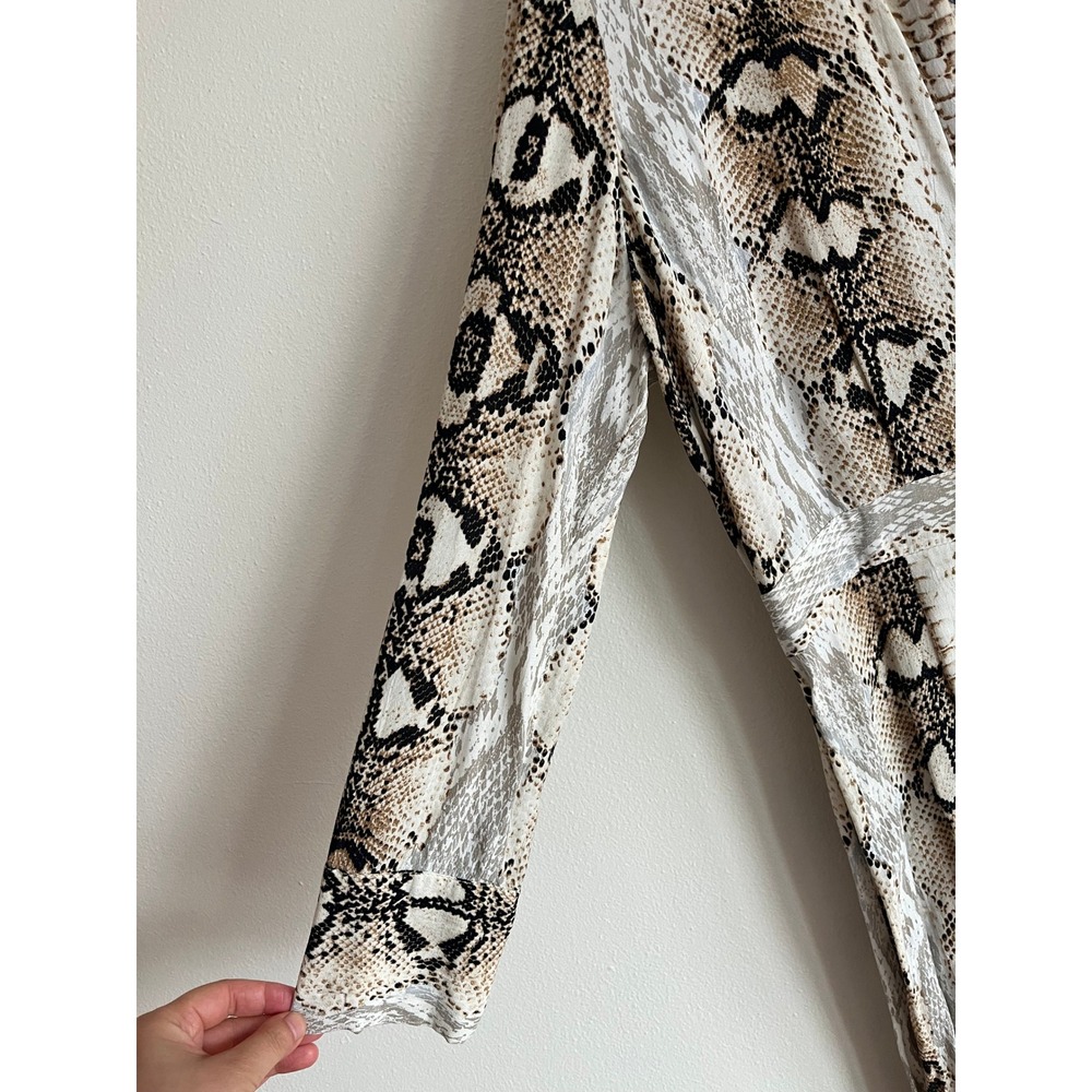 Topshop Snakeskin Print Midi Shirt Dress Tan Cream‎ Mob Luxe High SlitUS 10 - Picture 5 of 14